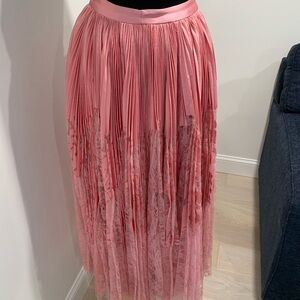Alexander McQueen Pink Pleated Lace Maxi Skirt
